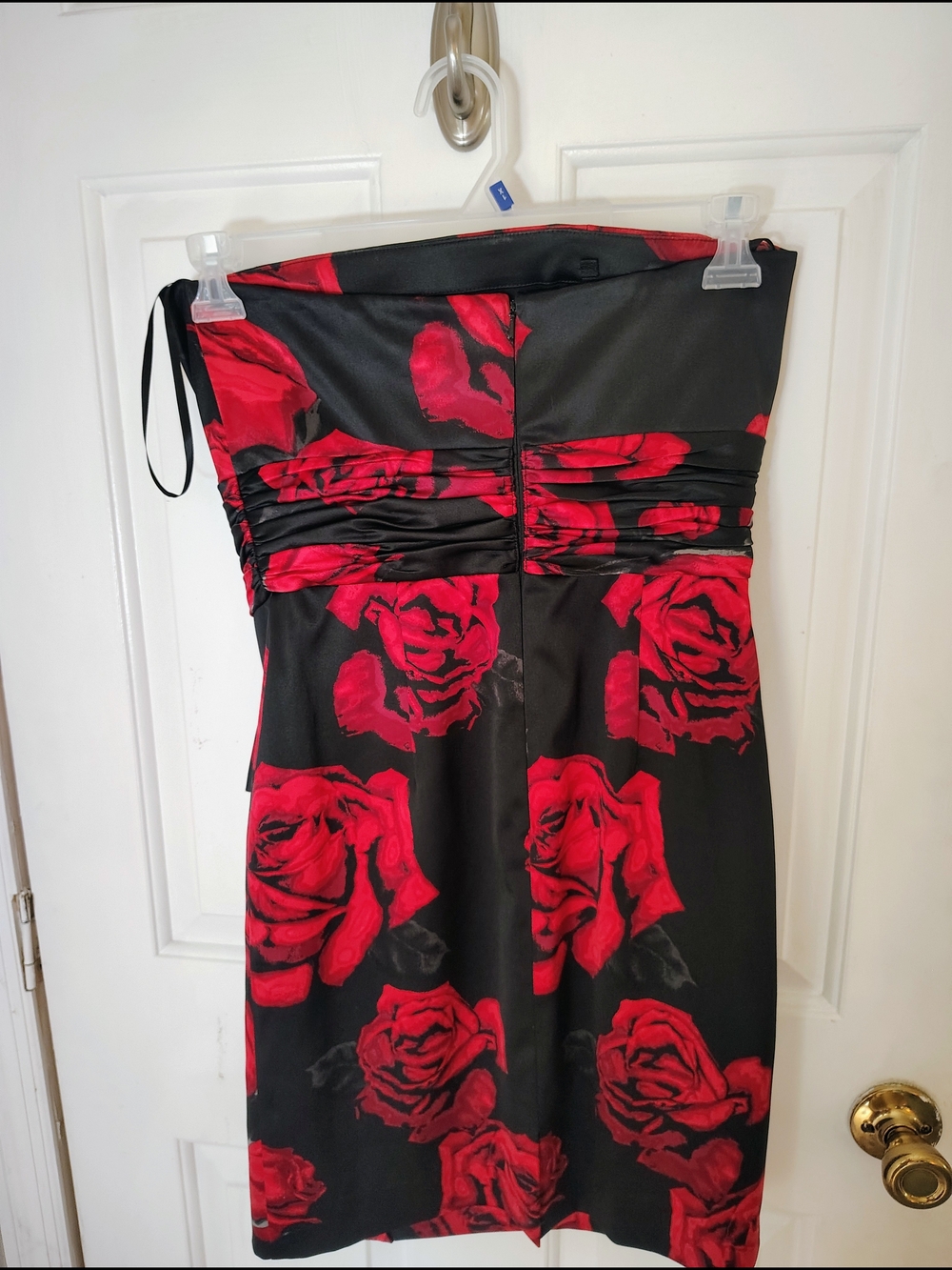White House Black Market Strapless Black Dress with Red Rose Pattern - Picture 5 of 7
